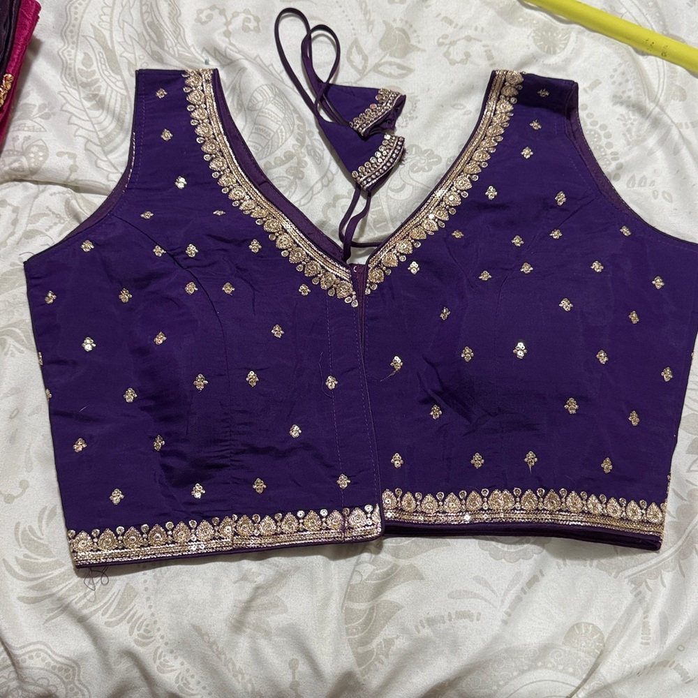 Purple Embroidered Blouse with Gold Accents
